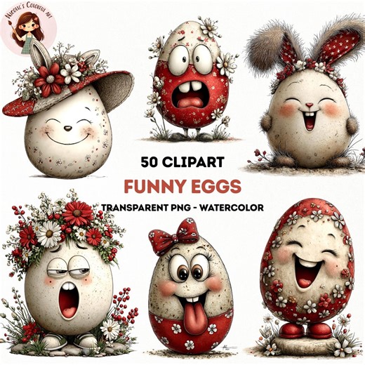 Pacchetto di 50 clipart di uova di Pasqua originali: faccine di coniglietti divertenti, grafica primaverile fantasiosa (download digitale) - Etsy Italia