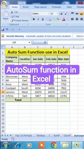 AutoSum function in Excel; AutoSum formula use in Excel;