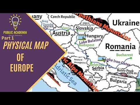 WORLD MAP: Physical Map of Europe / Seas, Lakes, River, Mountain Ranges & Their Peaks