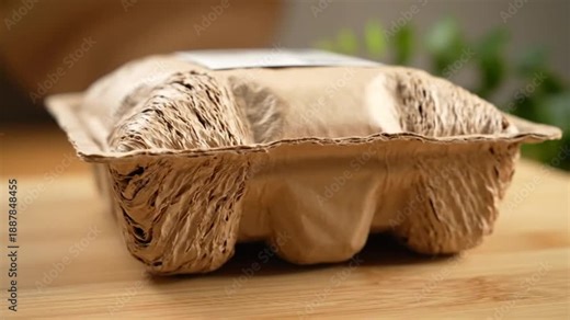 Eco-friendly brown molded pulp packaging: sustainable, textured, and recycled carton container for product protection and responsible shipping