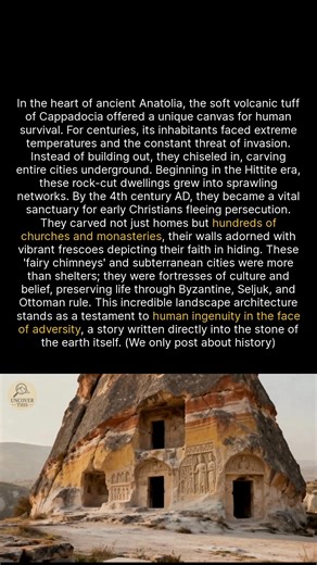 Entire cities carved from volcanic rock in the heart of ancient Anatolia. #history #archaeology #ancienthistory #worldhistory | Uncover This