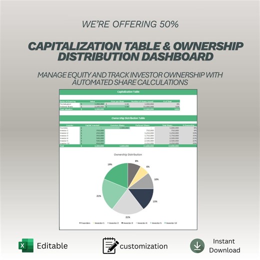 Capitalization Table Spreadsheet | Startup Equity Tracker Dashboard | Shareholder Ownership Ledger | Series A Financing Calculator - Etsy
