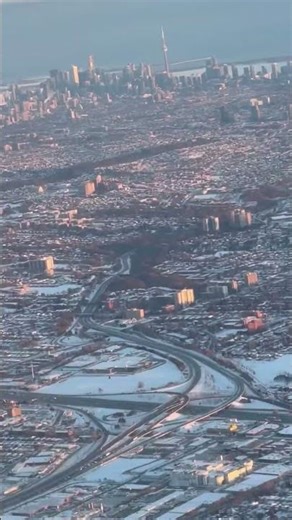 Sky view of Toronto city, CN tower, with white snow ❄️ #cntower #snow #toronto #travel #aircanada #