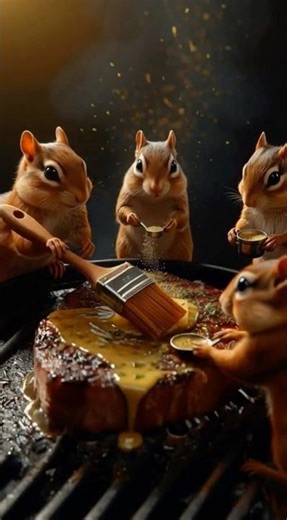 You Won’t Believe Chipmunks Cooked This Steak 😳 #cute #food #miniature#shorts