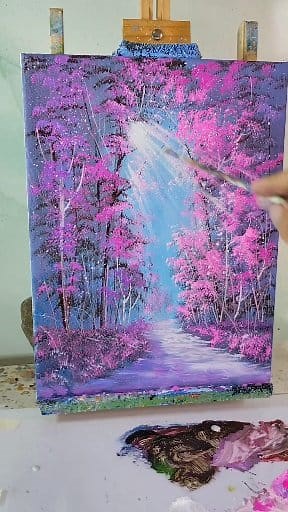 3.9K views · 72 reactions | How to paint a simple and Beautiful pink forest | Easy acrylic Landscape Tutorial. . . . #artforbeginners #canvasart #acrylicpainting #landscapepainting #pinktree | Nara Art | Facebook