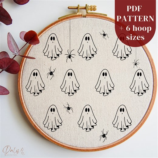 Halloween Embroidery Pattern: Cute Ghost and Spider DIY Hoop Art (PDF Pattern) - Etsy