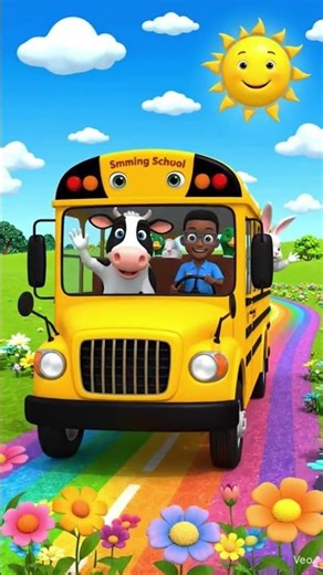 Smiling School Bus Adventure | Animals Fun Ride for Kids 🚌🐰🐄 | Rainbow Road Cartoon