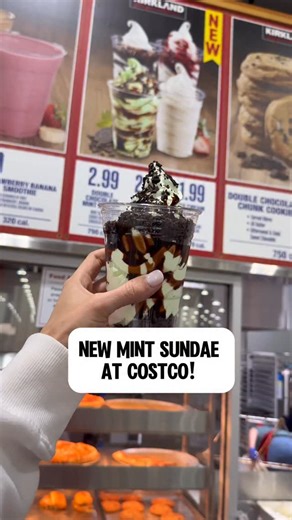 NEW item at the Costco food court! only $2.99 for this new double chocolate mint sundae! Made with mint ice cream (or mint/vanilla swirl), cookie crumbles and chocolate sauce. It reminds me of a thin mint Girl Scout cookie! Will you try it? #costco #foodies | costcoguide
