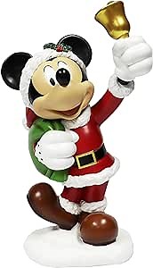 MOMENTS IN TIME Disney Mickey Mouse Christmas Statue 18”H Hand-Painted Polyresin Figurine Santa Mickey with Bell & Gift Sack Holiday Home Decor Festive Disney Collectible