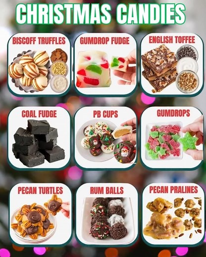 🍬🎄 CHRISTMAS CANDIES YOU’LL LOVE TO MAKE (AND EAT)! 😋✨ These homemade sweets are festive, fun, and full of holiday cheer! Perfect for gifting, dessert tables, or sneaking a bite while wrapping presents. 😉 🍪 Biscoff Truffles Ingredients: 1 1/2 cups Biscoff cookies, crushed 4 oz cream cheese, softened 1 cup white chocolate chips, melted Instructions: 1️⃣ Mix crushed cookies with cream cheese until dough forms. 2️⃣ Roll into small balls and freeze 20 minutes. 3️⃣ Dip in melted white chocolate 