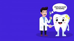 Download simple animation reminding us of the importance of dental care. It shows a happy and healthy tooth getting a clean bill of health from the dentist, for free