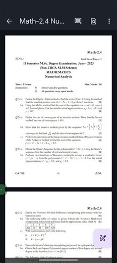 KARNATAKA STATE OPEN UNIVERSITY MSC SEM-2 MATHEMATICS NUMERICAL ANALYSIS QUESTION PAPER 2023