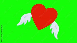 2d animation flying heart with green screen