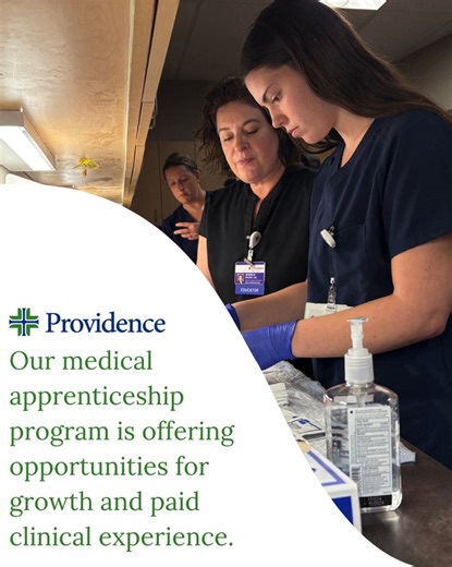 Our medical assistant apprenticeship program is now on its third cohort. This six-month structured training program blends paid, hands-on experience in clinics with formal coursework, equipping participants with both practical skills and clinical knowledge. For Providence, this program can help address workforce shortages and close skills gaps. 🗓️ Stay tuned — our next cohort begins in Jan. 2026! | Providence Health & Services - Oregon Region