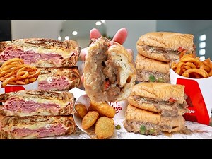 EATING CHEESY Philly Cheesesteak and CRISPY Curly Fries ASMR MUKBANG | No Talking