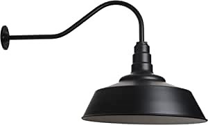 Steel Lighting Co. Large Outdoor Barn Light | Gooseneck Light Fixture | Made in America from 18-Gauge Steel | 20" Dome | 23" Gooseneck Matte Black Exterior/White Interior