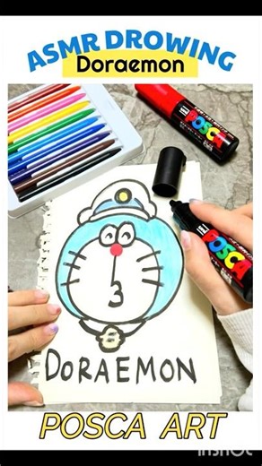 ⏩×5 🎧 [ASMR] Drawing Doraemon #2 【Shorts】 with POSCA ✍️（‪@asmrpainter-g9q‬ ）