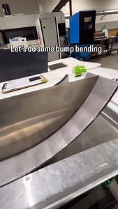 Bump Bending! Often a good alternative to rolling (especially if you don’t have a roller 😂). Basically you take the radius you need and break it up into small bend segments. What’s nice about the Trumpf Boost software is that you can actually specify the number of bends you want to put in the part- this allows us to test different number of bend segments (the more bends the smoother the radius). This also means you, the customer, can simply draw the radius and not worry about modeling out all o