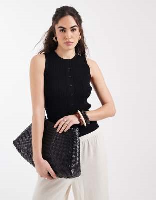 New Look ribbed knitted button down vest in black | ASOS