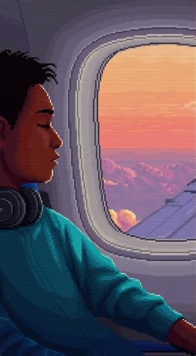 Gremlin on the Wing — Pixel Art Airplane Sunset