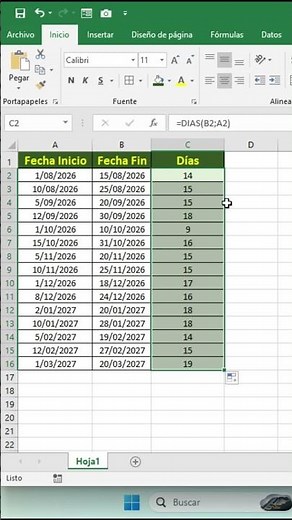 Cómo calcular días entre dos fechas en Excel (Función DIAS) 📅🚀 #excel #shorts #virales #exceltips