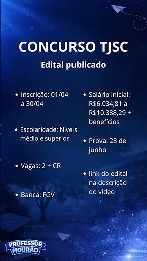 🚨 Edital TJSC publicado! Até R$10 mil inicial