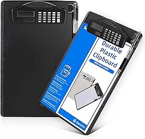 Amazon.com : Sunnyclip Clipboard with Pen Holder & Calculator, [20% Thicker & Durable] Plastic Clip Board with Side Ruler, 9x13 Hanging Contractor Clipboard for Letter Size/A4 Paper, for Work, Office, School,Black : Office Products