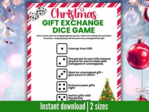 Christmas Gift Exchange Dice Game, Gift Swap Game, Yankee Swap Game, Pass the Gift Game, White Elephant Game - Etsy