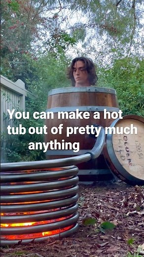 DIY wine barrel hot tub made with our wood fired coil kit