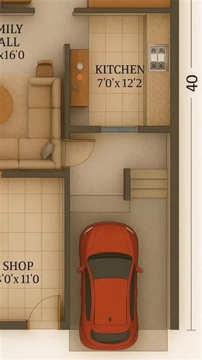 Naksha StoreIndia on Instagram: "Smartly planned 2 BHK + Shop residential floor plan designed for efficient space utilization and modern living. This layout offers a spacious family hall, well-sized master bedroom, functional kitchen, attached toilet, dedicated shop space, and parking — making it ideal for mixed residential and commercial use. Every space is carefully planned to ensure comfort, circulation, and practicality. Plot Size: 20×40 ft Configuration: 2 BHK + Shop Built-up Area: Approx. 