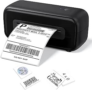 Thermal Shipping Label Printer, USB 4x6 Shipping Label Sticker Printer for Small Business and Office, Compatible with Android&iOS Windows, Used for Amazon, Shopify, Etsy USPS, (Black)