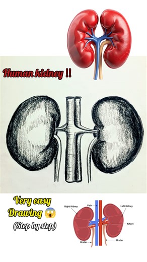 Human kidney drawing (step by step). #reelschallenge #foryoupage #artist #sketch #easysketch #drawing #drawingtutorial #art #humankidney #kidney | Esha Art Gallery