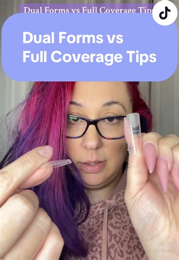 Dual Forms vs Full Coverage Tips A dual form nail is a reusable plastic mold that helps you create nail extensions using: Acrygel, Hard gel, or acrylic. They are also known as
