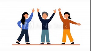 Animated video Crowd of happy people group, welcoming and applauding concept. Full length animation illustration. High quality 4k footage.