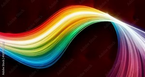 A vibrant, gradient-like wave of light, gradually transitioning from deep red to bright orange, radiant yellow, emerald green, sky blue, and finally, soft violet