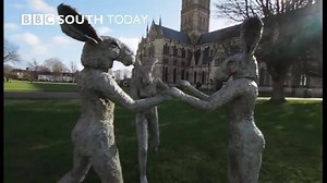 Mythical creatures have been appearing Salisbury Cathedral. Sculptor Sophie Ryder is building an ambitious exhibition on the lawn and cloisters that will be on display until July. | BBC Hampshire & Isle of Wight