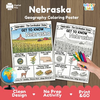 Nebraska State Study Geography Coloring Page Poster Activity Worksheet