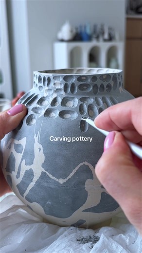 The Most Complex Carved Vase in Black and White Porcelain