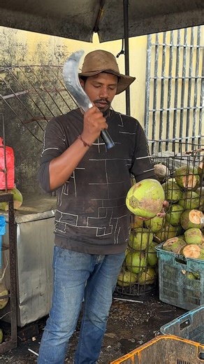 Malaysian street coconut cutting skills