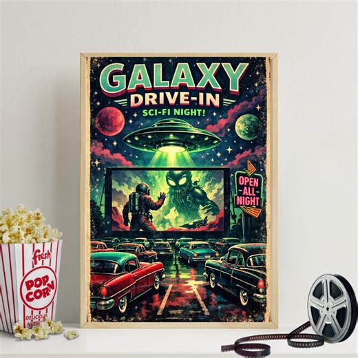 Retro Sci-fi Drive in Poster: Vintage 1950's Space Movie Night Wall Art (digital Download) - Etsy