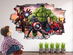 Superhero Wall Sticker With Hulk Spiderman Iron Man Captain America | Avengers Wall Decal for Kids Room - Etsy UK