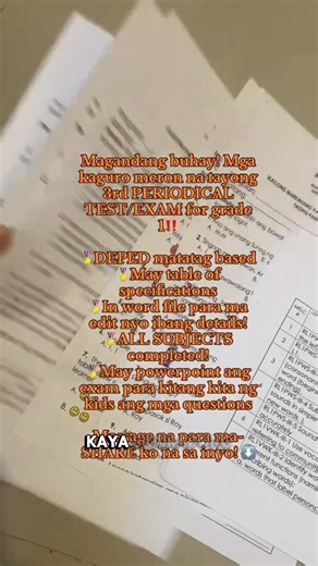 📢 PERIODICAL EXAMINATION FILES | GRADES 1–6 Save time. Teach smarter. Test with confidence. ✨ 📝 Ready-made Periodical Exams for Elementary (Grade 1–6) ✔ Aligned with MATATAG & Updated K–12 Curriculum ✔ Designed for real classroom use 💼 WHAT YOU’LL GET: 📌 Complete Periodical Test per subject 📌 With Answer Keys 📌 With Table of Specifications (TOS) 📌 Covers all required competencies 📌 Editable softcopy files 🎒 GRADE LEVELS INCLUDED: • Grade 1 – MATATAG • Grade 2 – MATATAG • Grade 3 – MATAT