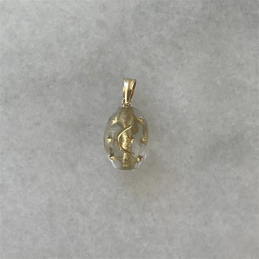 Solid 14K Yellow Gold Crescent Moon Stars Glass Pendant Vintage Style - Etsy