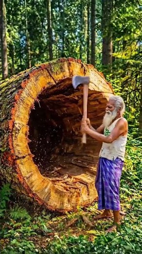 I Built a Secret Survival House Inside a Giant Tree Trunk 🐻🌿 Bear Territory #survival