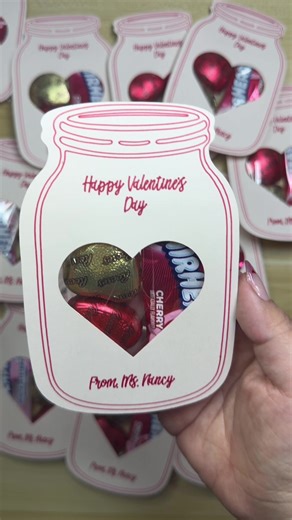 Easy Valentine jars 💕 perfect for class gifts & goodie bags #valentinediy #craftideas #classroomgifts #cricutprojects #classroomvalentines