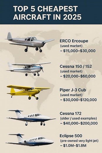 Top 5 Cheapest Aircrafts 2025