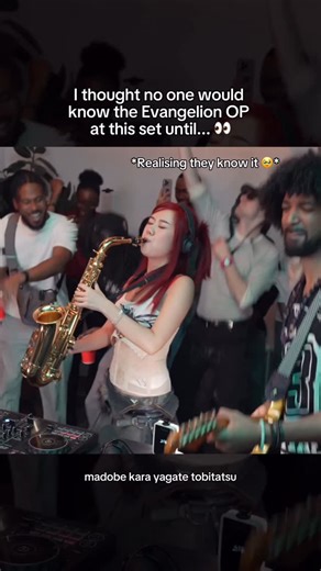 Amanda Sze 🥰 on Instagram: "their reactions 🥹 big anime fan growing up so had to pay tribute in my @viberoomofficial set!! I fell in love w music through making anime covers as a kid so I like coming back my roots every now and then :D Guitar: @thisismafro 🎵: Evangelion - Cruel Angel’s Thesis 📹: Watch the full set on YT “VIBEROOM | AMANDA SZE” 🫶🏼 #anime#evangelion#animereels#animeedit#animecover#saxophone#djset"