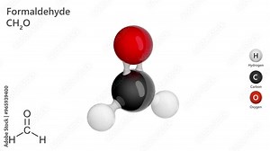 The model of the molecule formaldehyde (CH2O). Formaldehyde is a colorless flammable gas. It is used in the production of jewelry, paper, plywood and urea-formaldehyde resins. seamless loop.