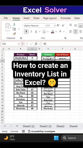 How to create an Inventory List in Excel? #shortsviral #excel #shortsfeed