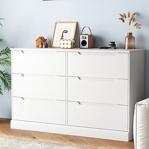 White Dresser 6 Drawer Dresser for Bedroom Modern Wooden Closet Double Dresser Closet Living Room Hallway Entryway Dressing Room